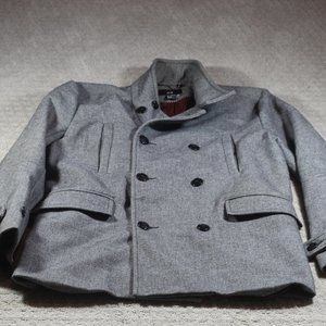 H&M Size 40R Black and White Tweed-like Wool Blend Pea Coat